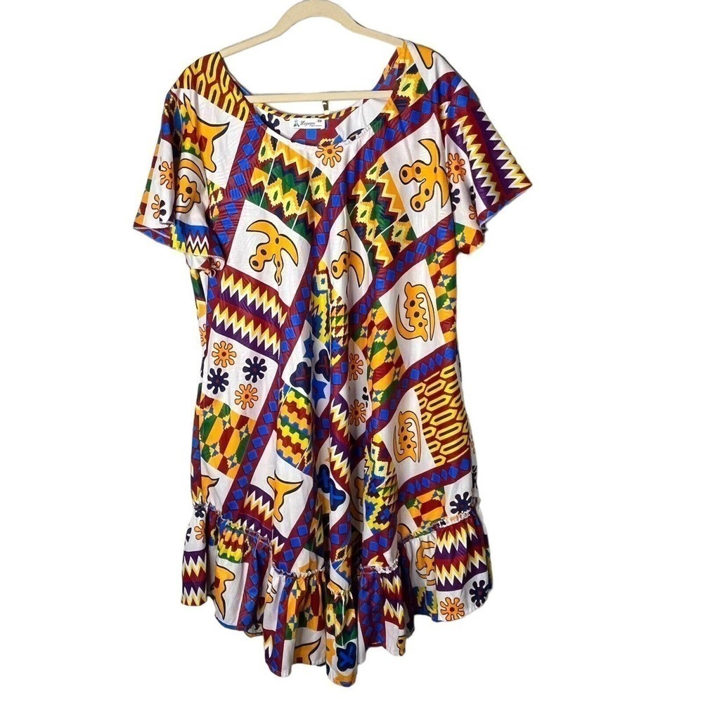 LAPOGEE Size 3X Dress Ethnic Tribal Bold Print Ruffle Hem Pockets Midi Colorful - Picture 5 of 7